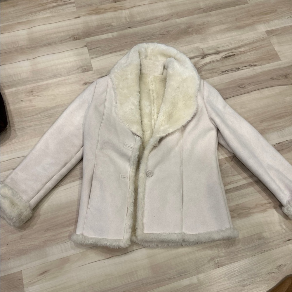 Pea Coat with Faux Fur Trim